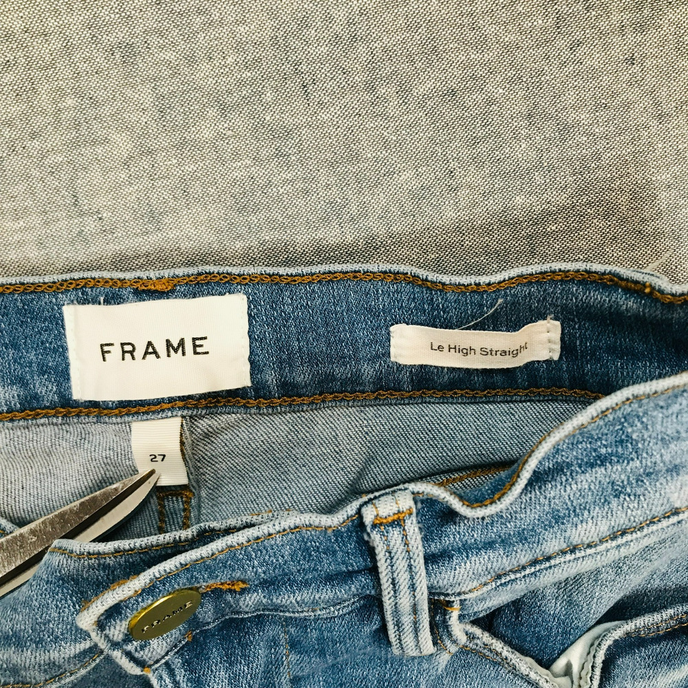 Frame Women's 27 Le High Straight Blue Jeans Frayed Distressed Cotton Stretch K - Picture 2 of 8